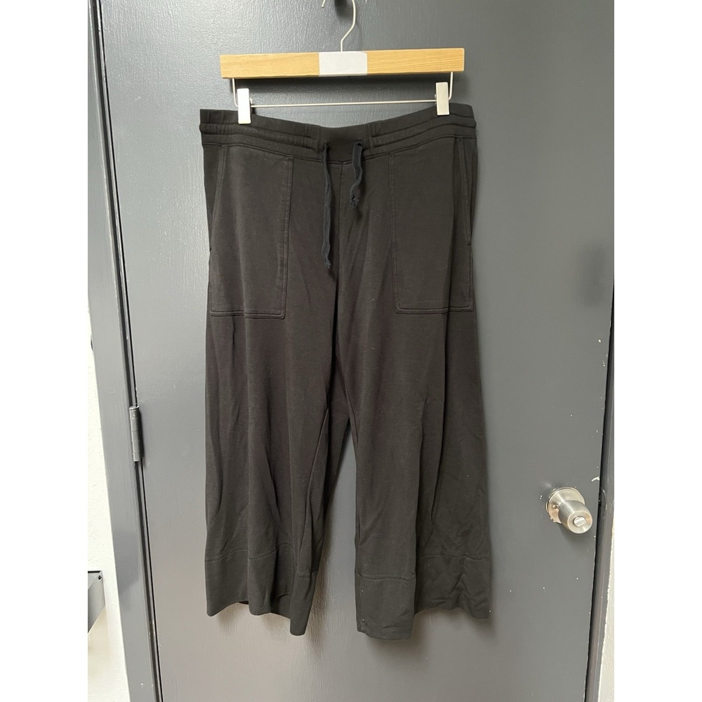 Quince Women Sz L Supersoft Fleece Cropped Wide Leg Pants Black